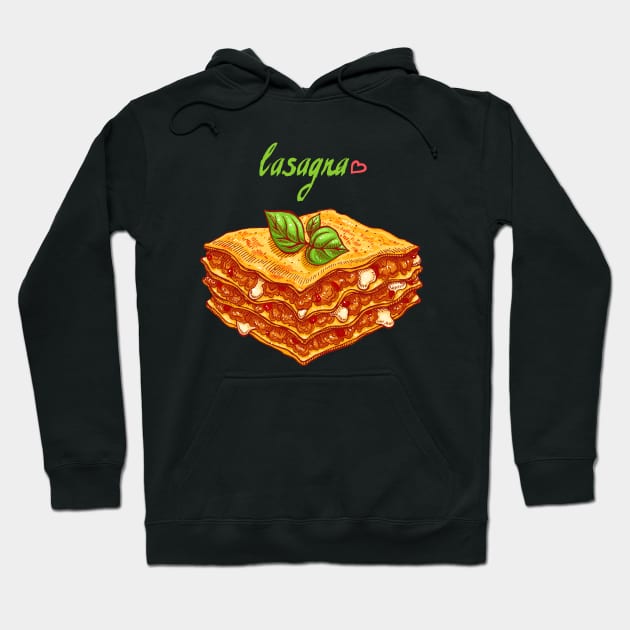 lasagna hand drawn Hoodie by Mako Design 